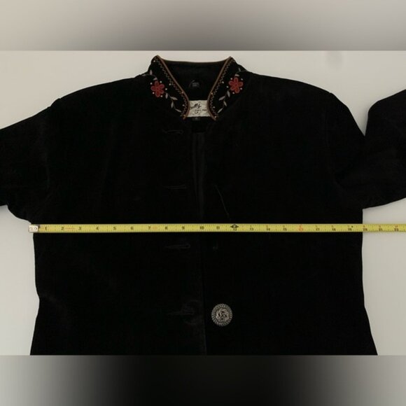 Scully Womens Black Floral Suede Leather Button Western Rodeo Jacket Size 8 - Picture 9 of 12